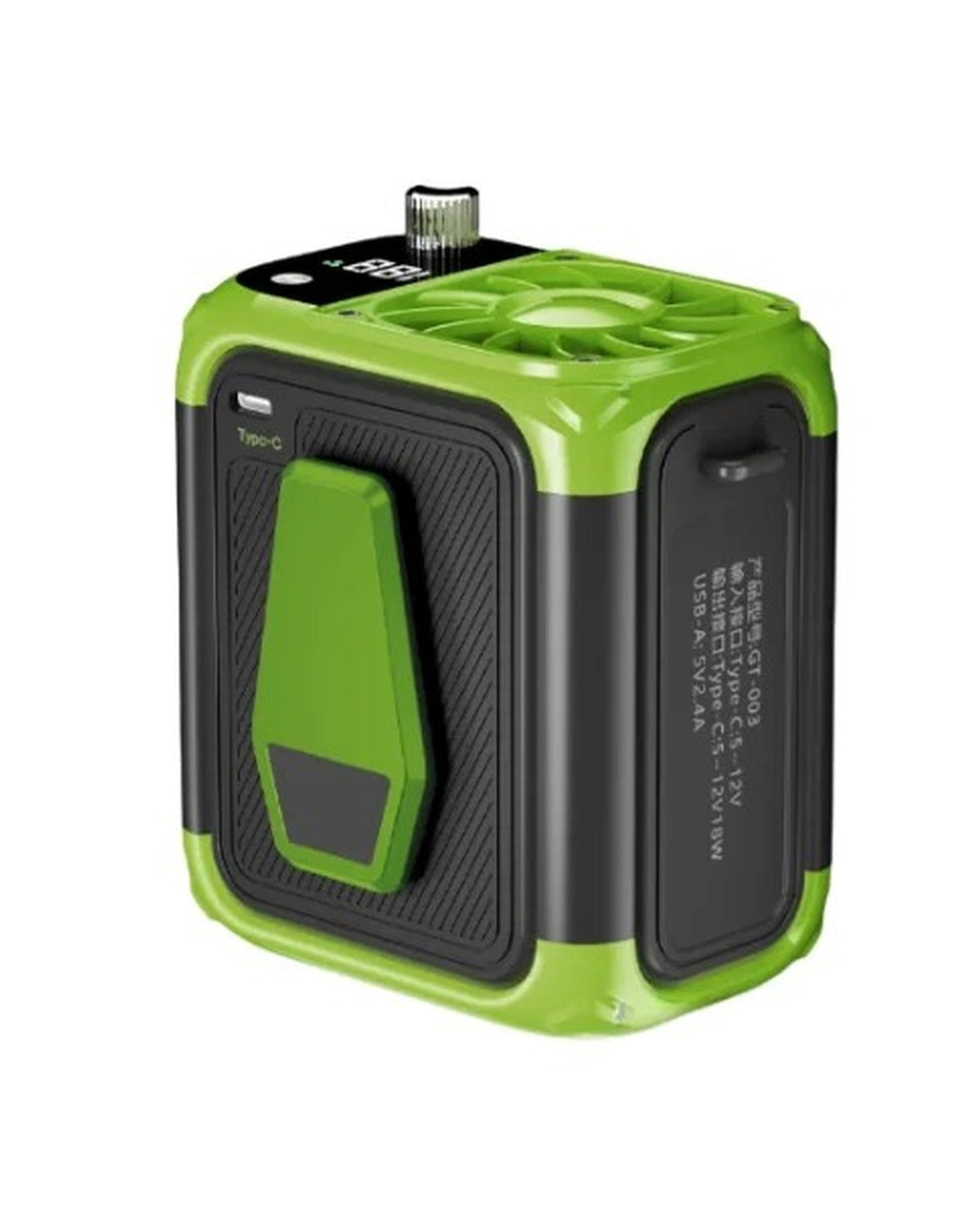 Green clip-on cooling fan with digital display